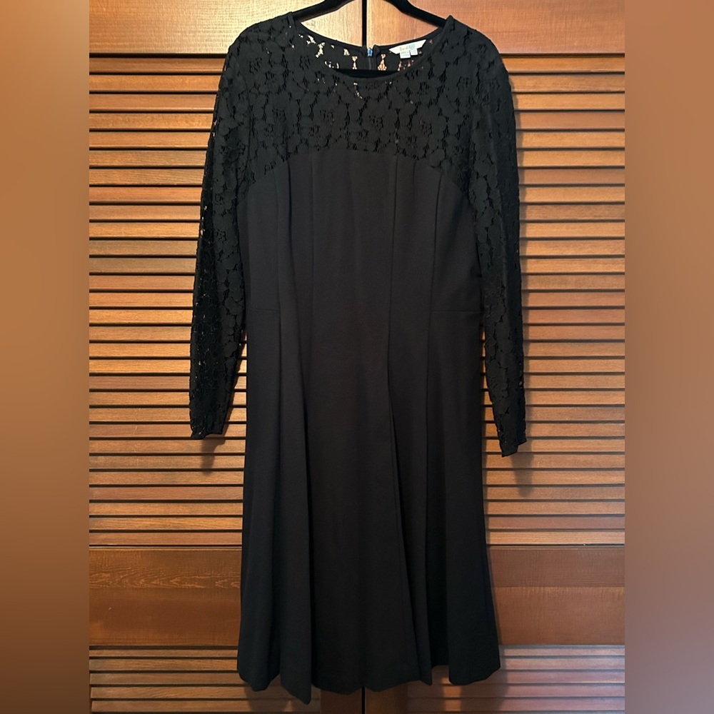 Boden Selena Long Lace Sleeves Ponte Black Fit Flare Dress XL